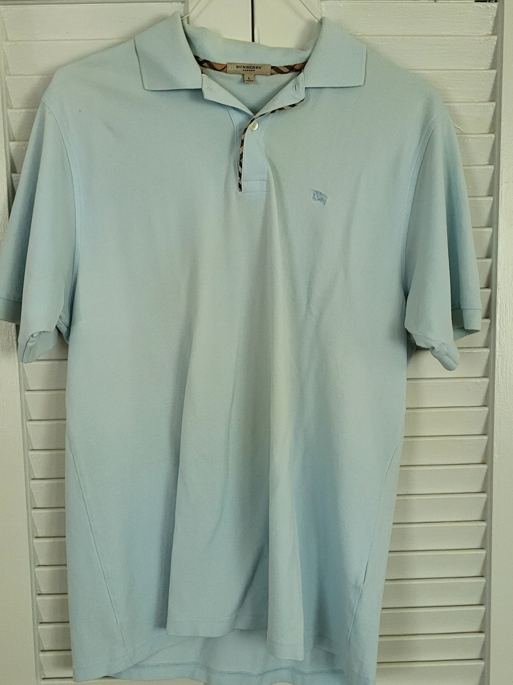 Burberry Light Blue Polo Shirt with Check Trim